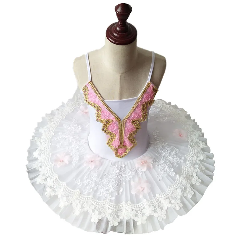 

New white swan professional competition suit performance ballet tutu new suspender V-neck one-piece gauze skirt