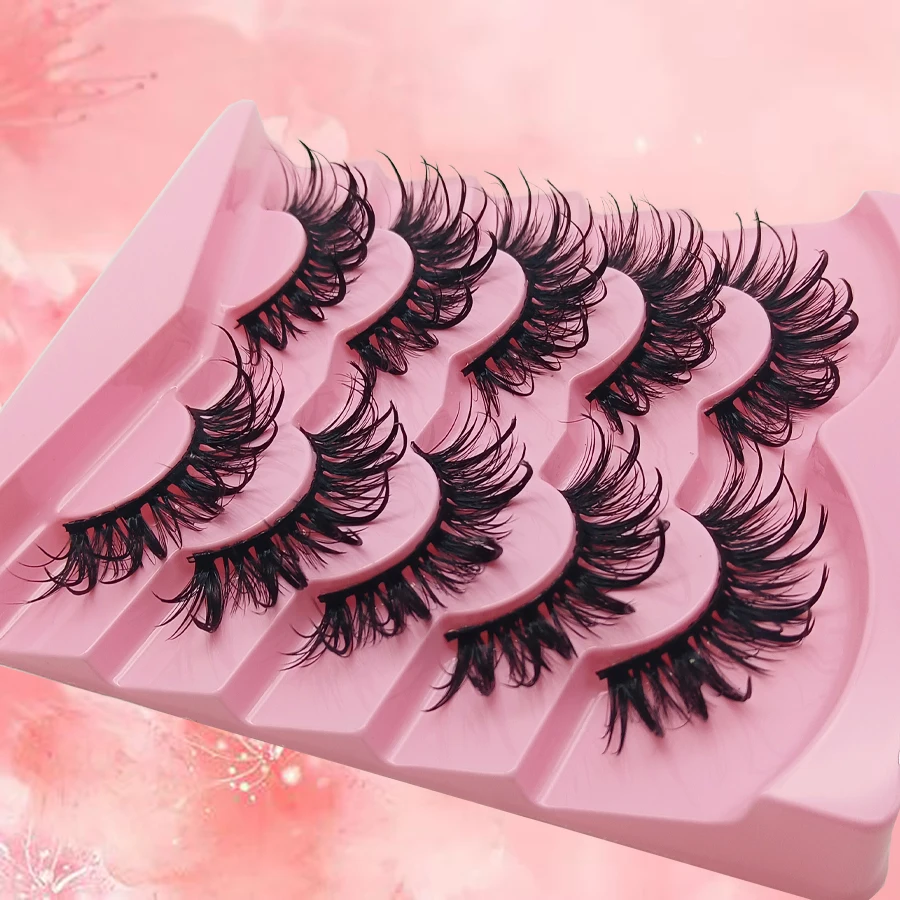 黒いステムの自然な外観のつけまつげ5組、鮮やかで柔らかくふわふわ、ロールプレイングメイクに適しています。