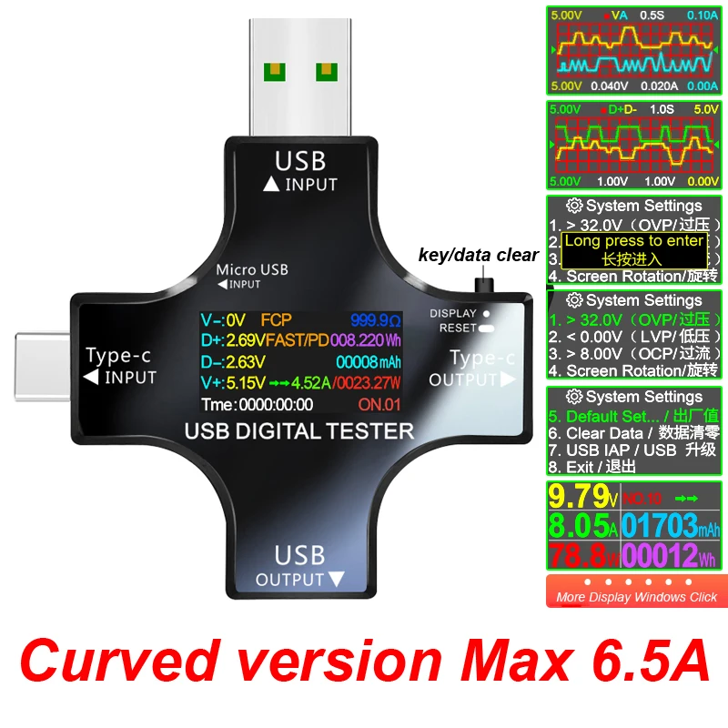 Testador Usb Colorido Tft com Bluetooth Tipo-c pd Voltímetro Digital Medidor de Corrente Amperímetro Medição de Tensão