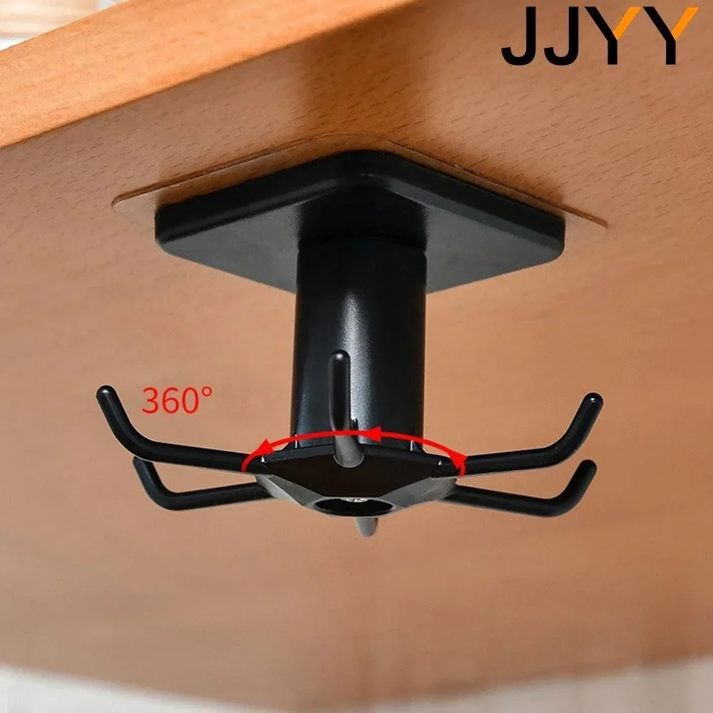 JJYY No-hole Kitchen Wall Storage Rack Shelf Rotating Hooks Spatula Spoon Kitchenware Supplies Wall-mounted Sticky Hooks