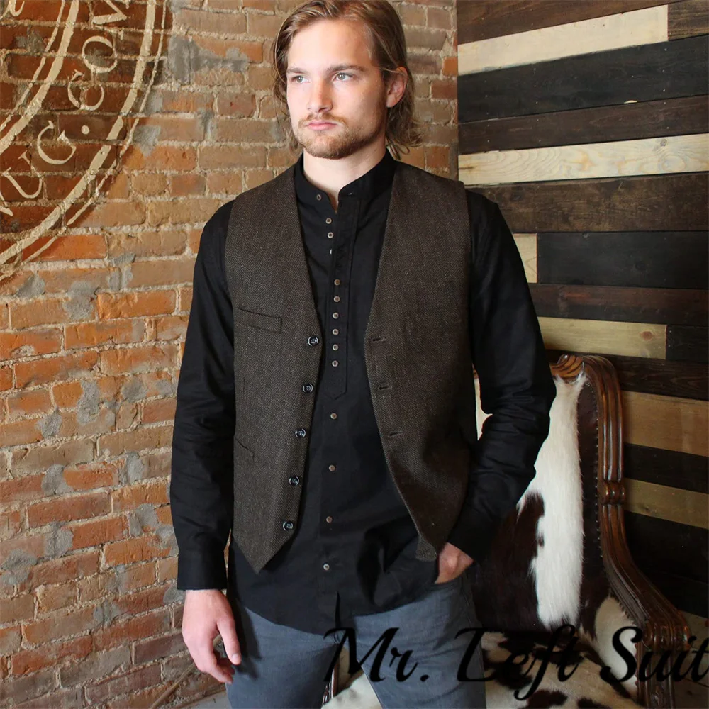 New V Neck Men's Suits Vest Casual Classic Formal Business Herringbone Slim Fit Men's Waistcoat For Wedding Groomsmen