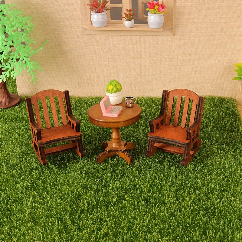 Doll House Simulated Rocking Chair Miniature Craft Chair Furniture Art Crafts Desktop Ornament Retro Leisure Scene Decoration