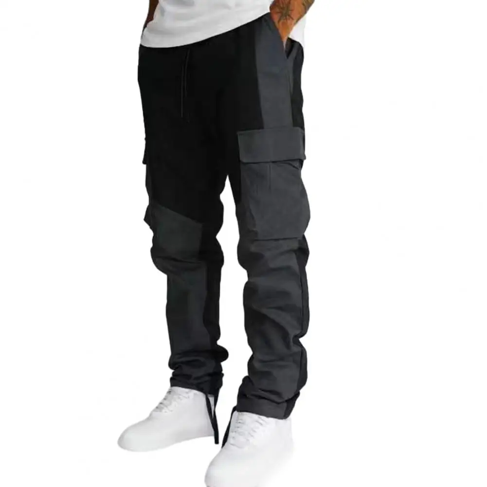 Men Dialy Trousers Multi-pocket Pants Versatile Men's Cargo Pants Stylish Patchwork Design Comfortable Elastic Waist for Sports