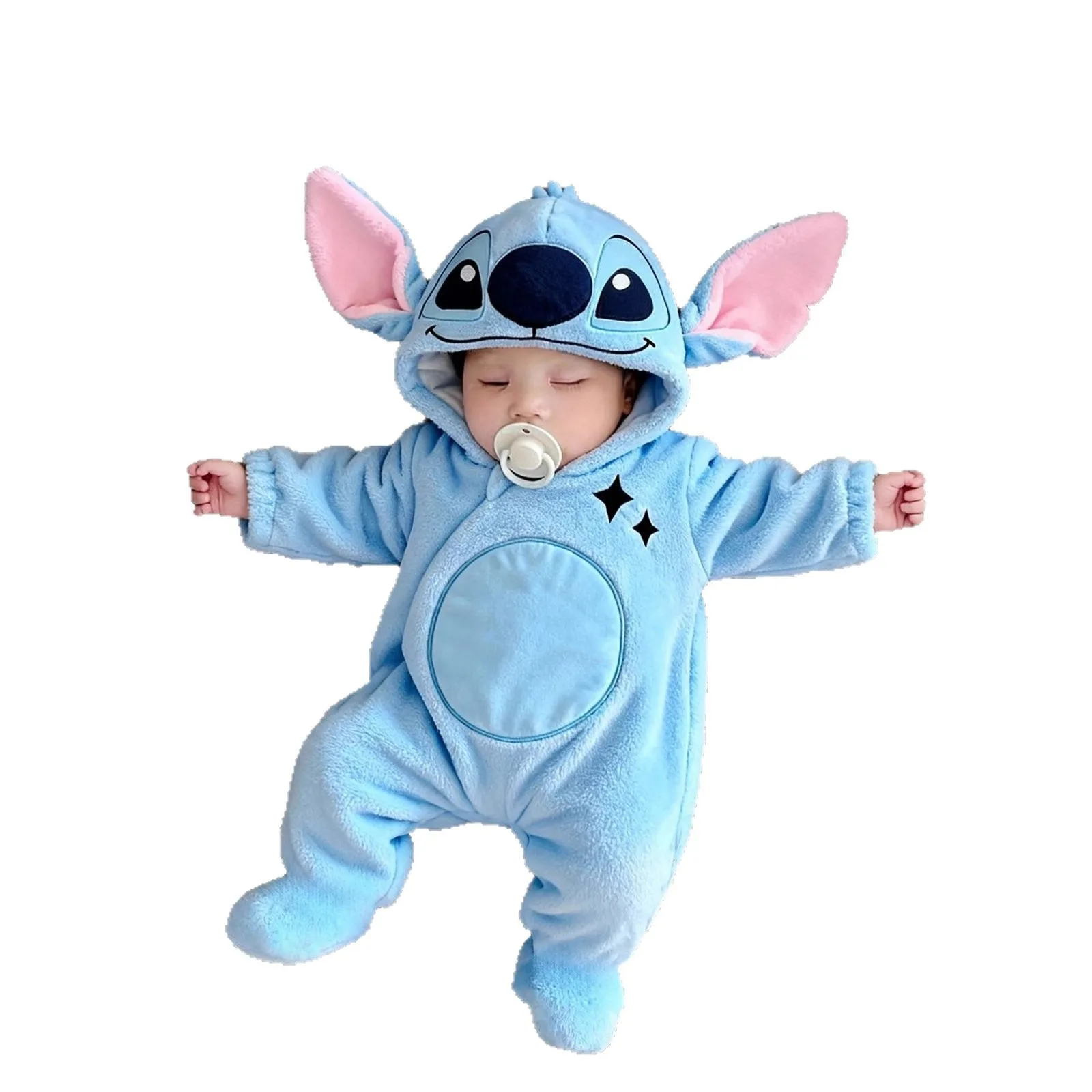 

Fashion cartoon Newborn Baby Clothes Winter Baby Jumpsuit Stitch Hooded Baby Bodysuit Warm 0-1 Years Old