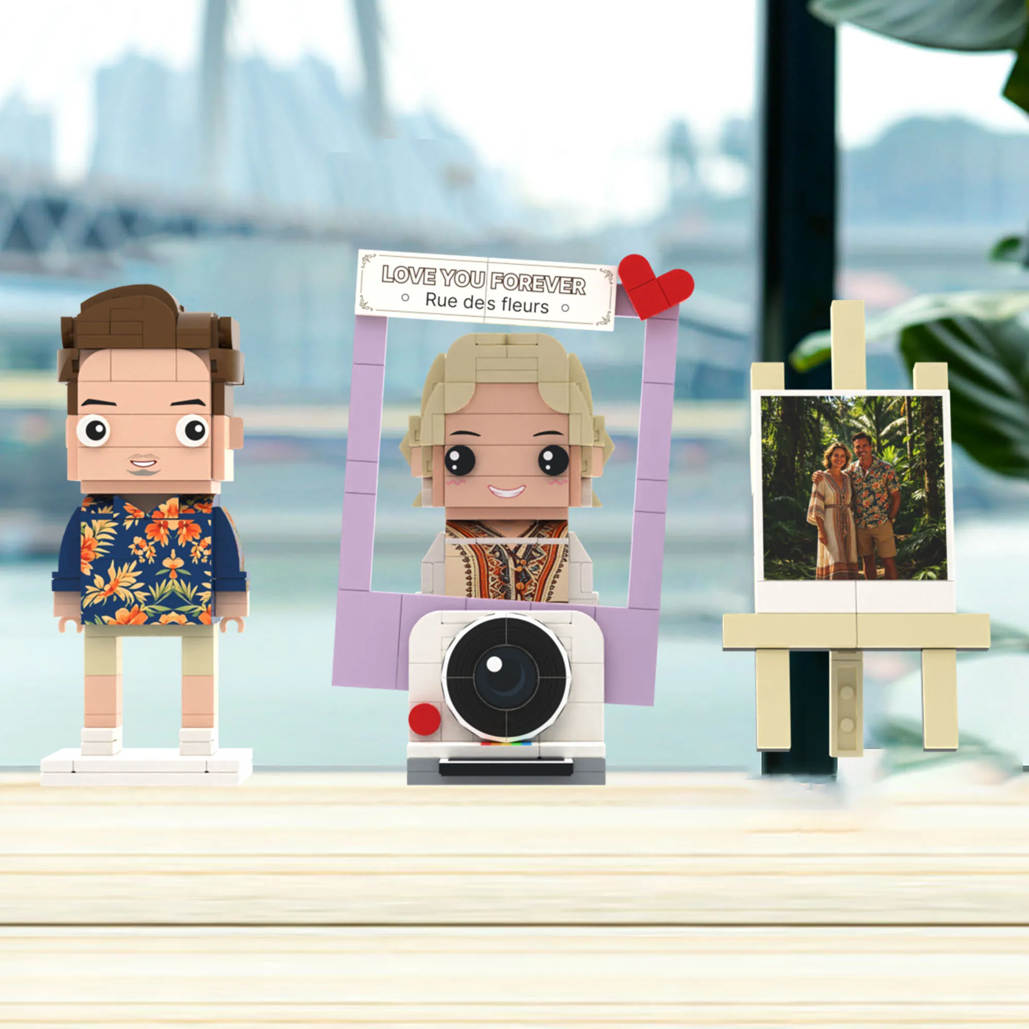Custom Couple Brick Figures with Camera Photo Easel Personalized Building Block Set Romantic Keepsake Gift Assembled Toy