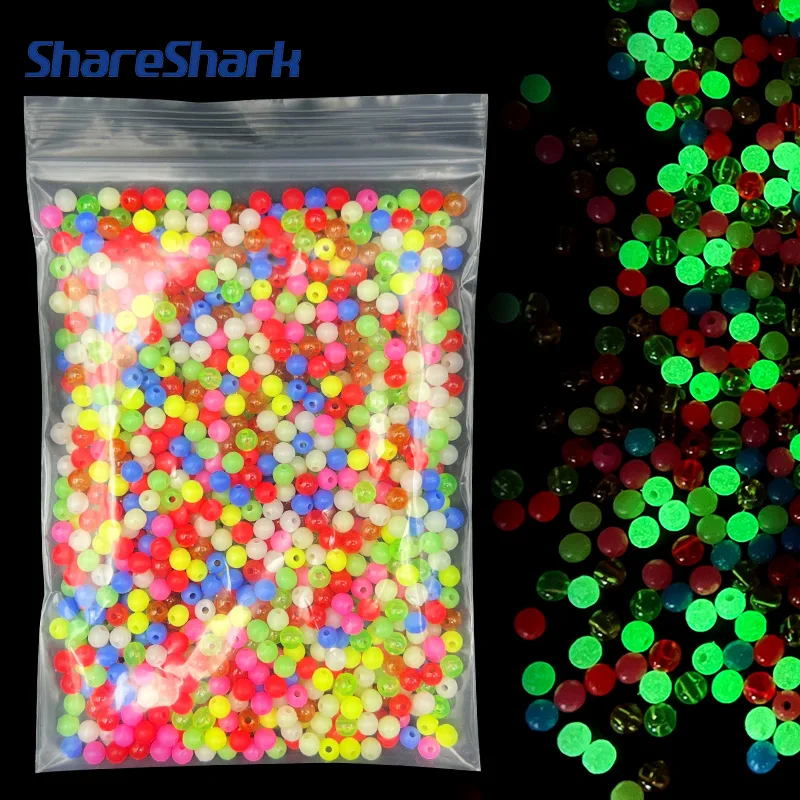 ShareShark 1000pcs/bag Night Fishing Glow 5mm mixed color fluorescent beads Lure Soft Bait Texas Rig Fishing Accessories