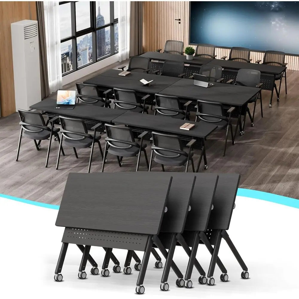 

Adjustable Height Conference Tables with Wheels, Stackable Training Tables, Meeting Tables with Cable Management for Office & Cl