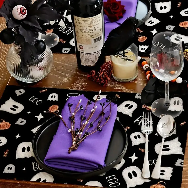 VIKAMA 2/4/6PCS Halloween Ghost Pumpkin Meal Mat Insulation Washable Non slip Table Mat Holiday Kitchen Home Decoration