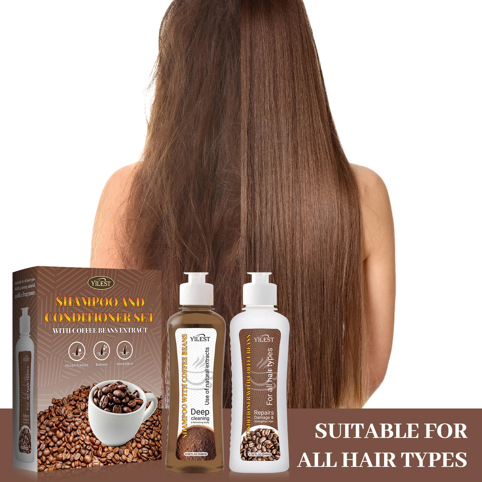 Coffee Bean Shampoo & Conditioner Set Promote Hair Growth Repair Damage Dandruff Control, Itchy Relief  Anti Dryness Shampoo