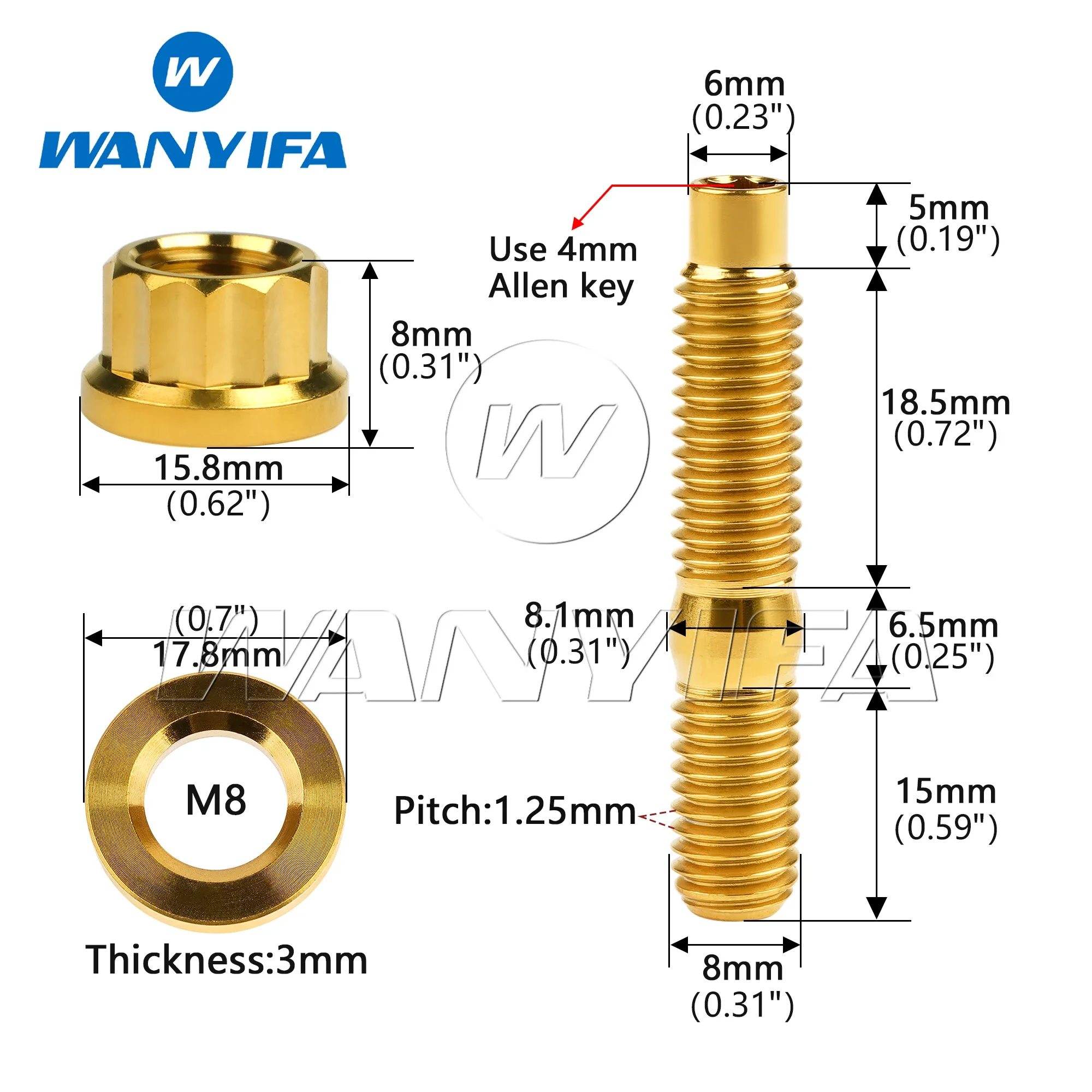 Wanyifa Titanium Bolt M8/10x45/54/55/65mm Automotive Exhaust Manifold Stud Kit Pitch 1.25 Screws Nuts Washers Sets 4pcs/10pcs