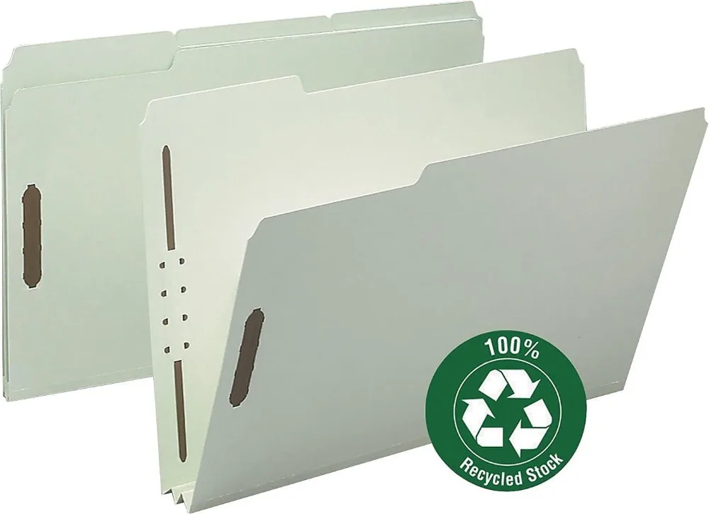 

Recycled Fastener File Folder, 2 Fasteners, Legal Size, Expandable 2", Gray/Green, 25 per Box for Office Use