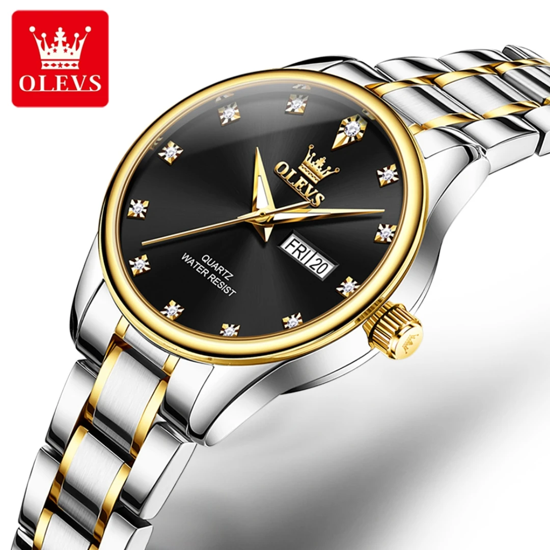

OLEVS 3612 Fashion Quartz Watch Gift Stainless Steel Watchband Round-dial Wristwatch Week Display Calendar Luminous