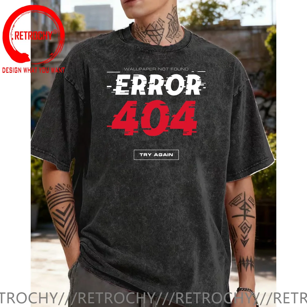 

Винтажная футболка из выстиранного хлопка с принтом «Ошибка 404: Обои не найдены», мужская футболка из 100% хлопка, оверсайз, с графическим дизайном в стиле glitch art