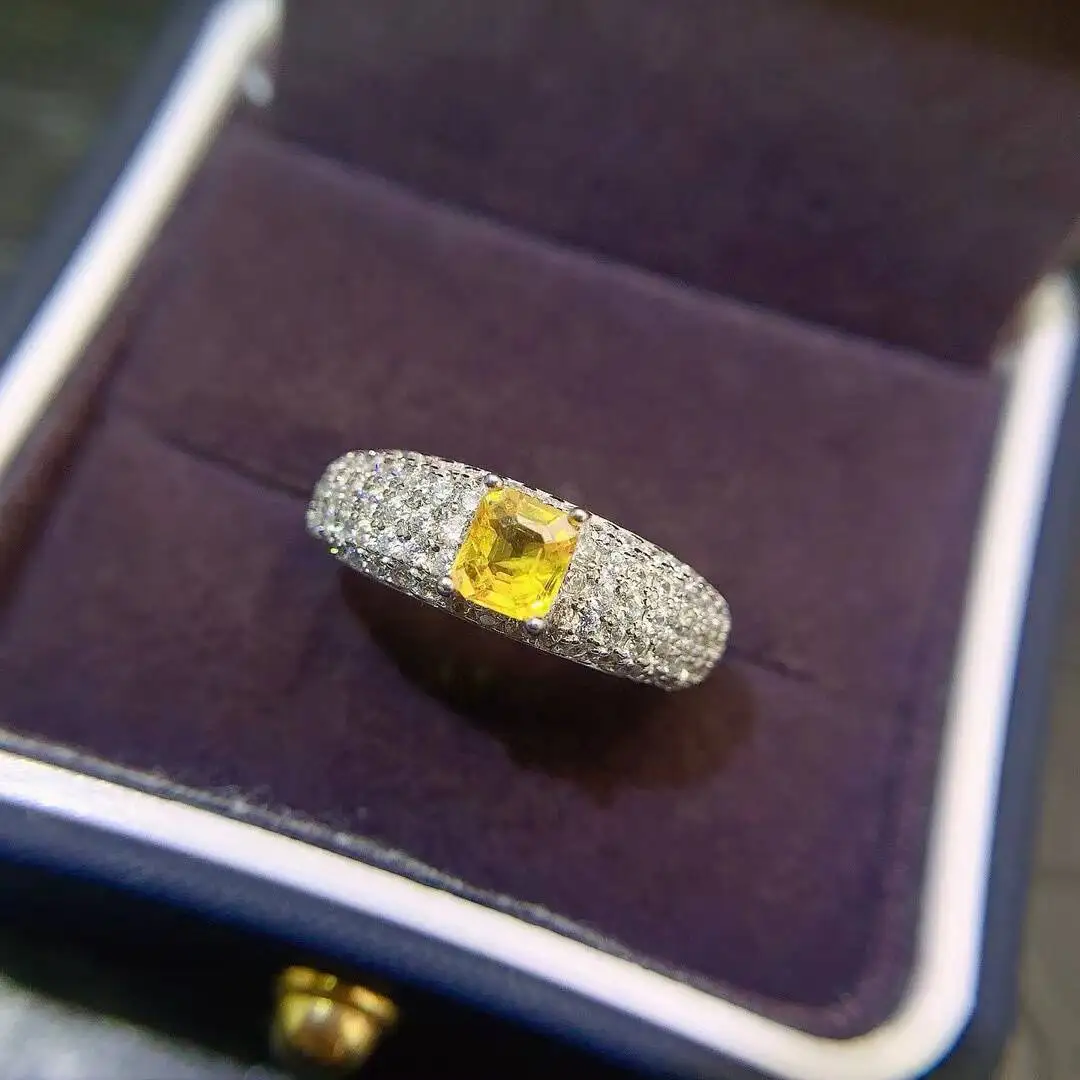KJJEAXCMY New Natural Women's Yellow Sapphire Ring 925 silver inlay Colorful and splendid Crystal pure fire flash explosion
