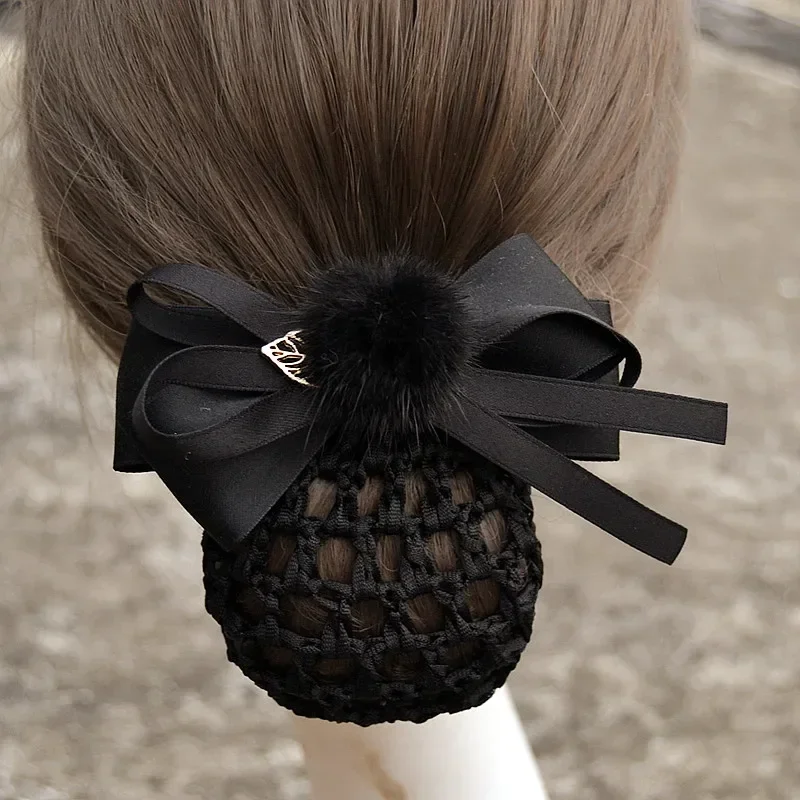 Satin Bow Barrette Hair Clip Cover Bowknot Bun Snood Hairnet Hair Jewelry Rhinestone Bun Snood Women Hairnet Hair Accessories