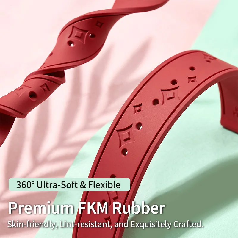 Patterned Design Fluororubber Strap 14/16/17/18mm Waterproof Breathable Adjustable High-End Replacement Strap
