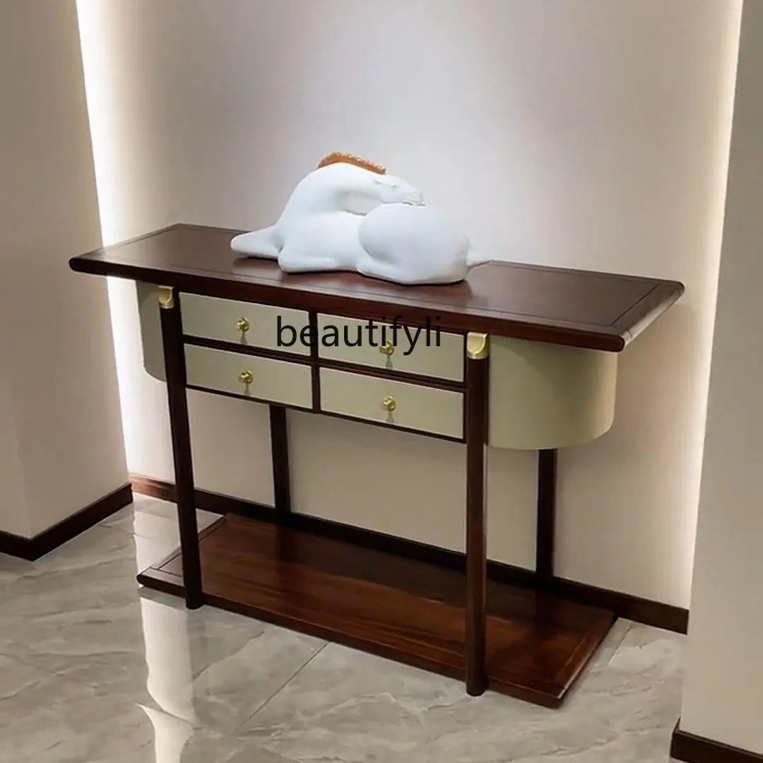 

New Chinese ebony entrance table light luxury style home against the wall end view table solid wood strip case