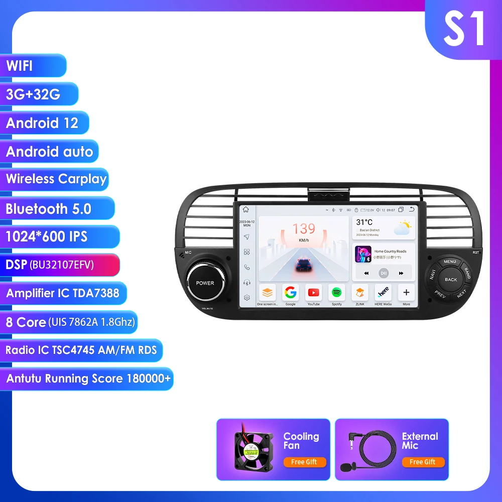 7" Hizpo Android Autoradio für FIAT 500 2007 - 2015 Intelligenzsystem GPS RDS DSP Auto CarPlay UI7862 Steuergerät Quad Octa Core