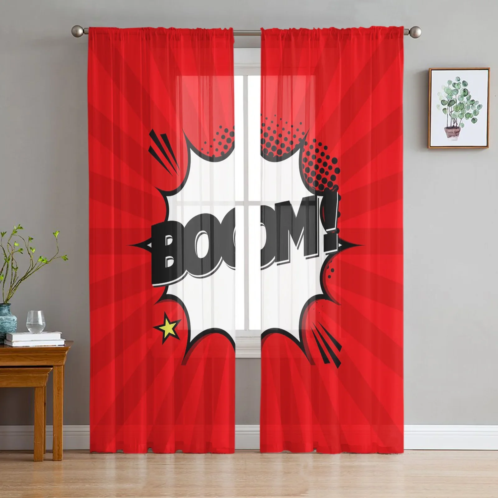 

Comic Art Boom Star Sheer Voile Curtains for Kitchen Living Room Bedroom Decoration Chiffon Tulle Curtains Window Treatment