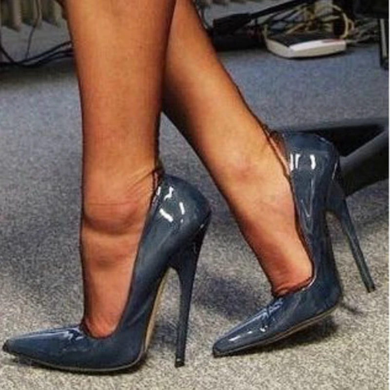 

16cm Sky High Heels Women Pumps Pointed Toe Slip On Shallow Red Grey Patent Leather Club Dance Shoes