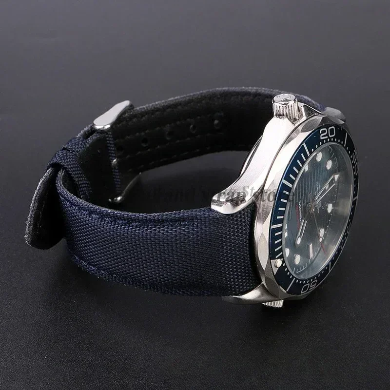 Curved End Nylon Leather Watch Band for Omega Planet Ocean Seamaster 300 Belt Men Women Canvas 20mm 22mm Watch Strap Accessories
