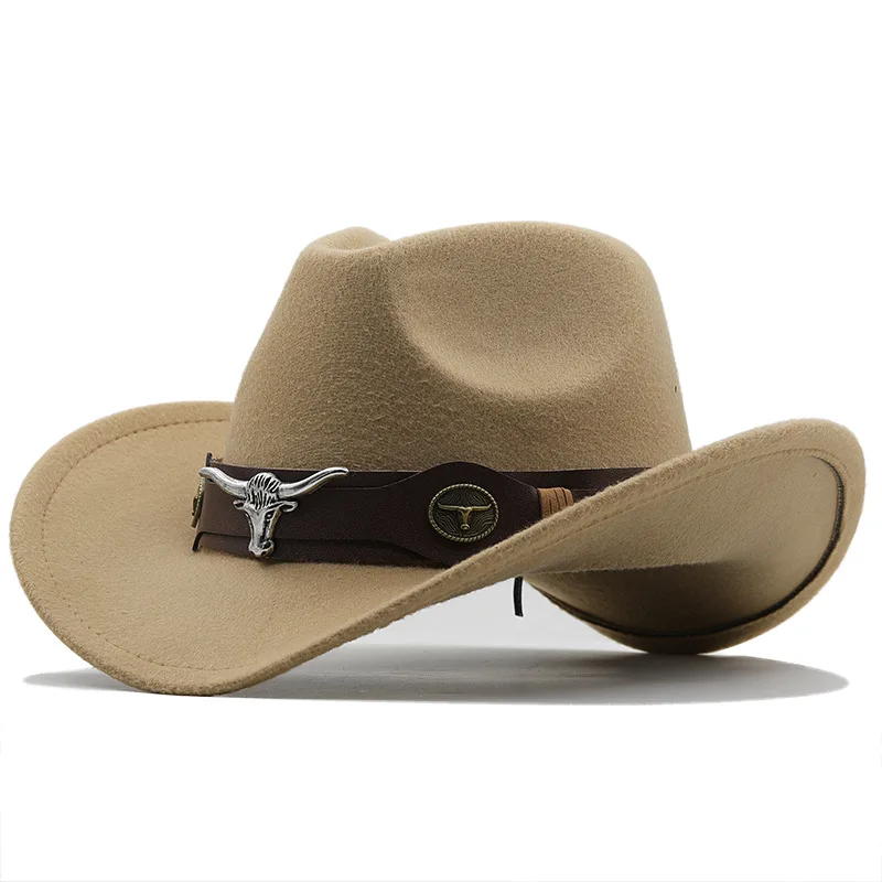 Neuer Western-Cowboyhut mit Rollkrempe, Cowgirl-Kappe, Cowboy-Jazz-Fedora-Hüte, Filzkappe mit Kuhband für Damen, Herren, Kinder – Detail 11