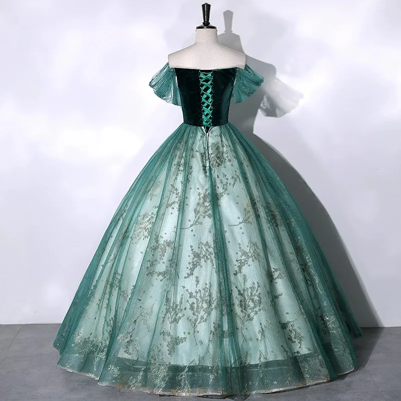 2025 Vocal Art Exam, Piano Performance, bel canto Solo Performance Dress, Ink Green Velvet Fashion Evening Dress, Female Host