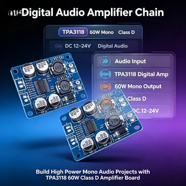 TPA3118 60W Mono Class D Audio Amplifier Module, DC 12V-24V Digital Amp Board