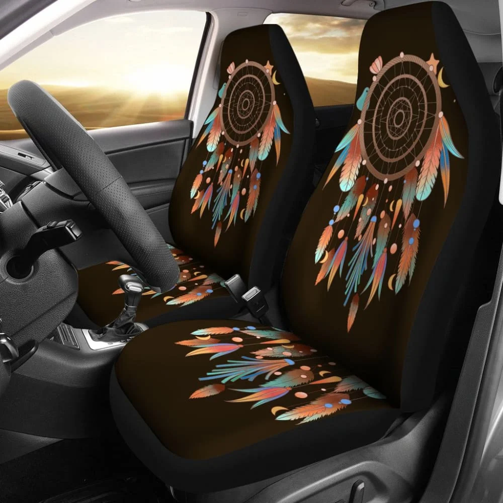 

Native Dreamcatcher Feather Brown Themed Car Seats Covers 211204,Pack of 2 Universal Front Seat Protective Cover