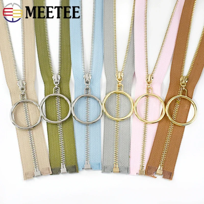 

2Pcs Meetee 3# Metal Zippers 40-70cm Open-End Zipper O Ring Slider Bag Sewing Zip Down Jacket Decoration Zips Lock Accessories