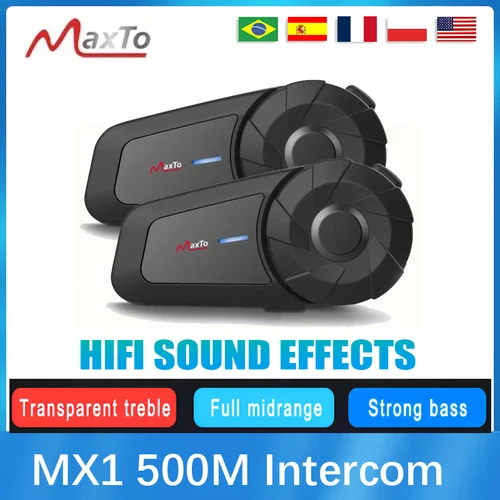Imagen 1 del producto Maxto MX1 casco de motocicleta auriculares Bluetooth intercomunicador compatible con intercomunicador para 2 personas con una distancia de 500 metros IPX6 impermeable