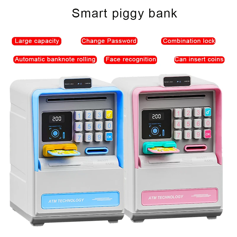 Simulated Facial Recognition Automatic Teller Machine, ATM Piggy Bank, Password Lock Box, Creative Children's Toys, Money Box