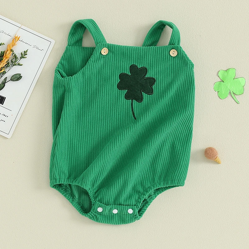 Baby Girl Boy St Patricks Day Outfit Corduroy Jumpsuit Newborn  Overalls Clover Print Rompers Infant Clothes