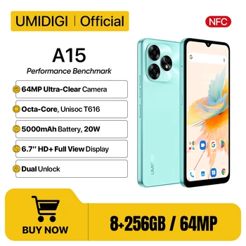 Umidigi a15, a15c smartphone nfc android 13, 6.7 