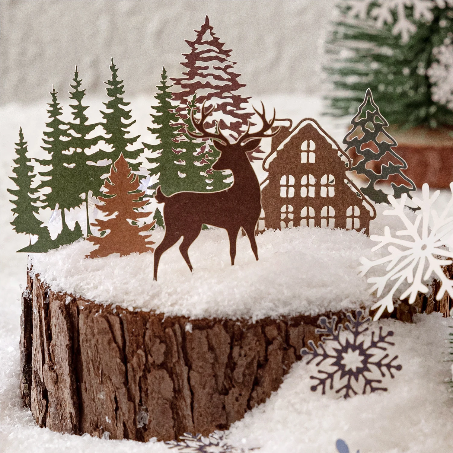Winter Collection Series Vintage Hollow Snowflake Tree Landscape Material Paper Creative DIY Junk Journal Collage Stationery