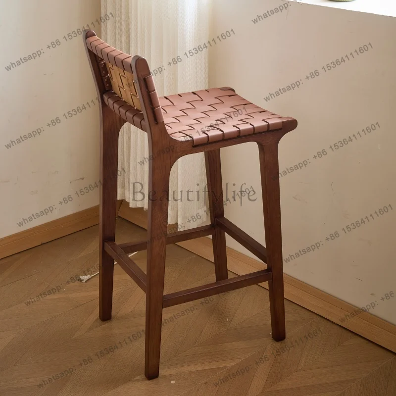 LJY Cream Wood Bar Stools Living Room Nordic Minimalist Relaxing Barstools Comfortable Aesthetic Bancos De Bar Trendy Furniture
