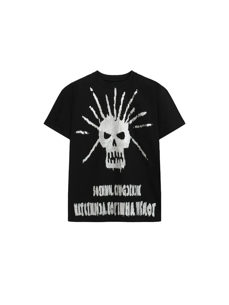 

Летняя мода 2024, новинка NOTHINGNESSWORLD 'W1', линия/большой череп, золотой и серебряный дизайн с принтом, тонкая простая футболка с короткими рукавами