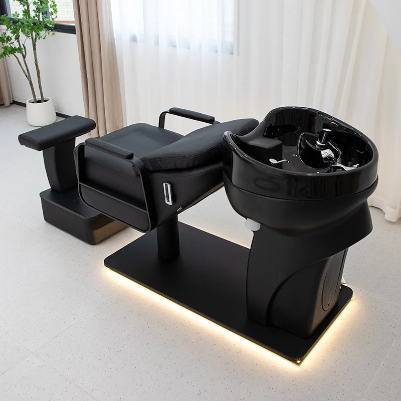 سرير شامبو لصالون الحلاقة، سرير دافق شبه مستلق، سرير لكمة شعر عميق من السيراميك المقاوم للصدأ عالي الجودة