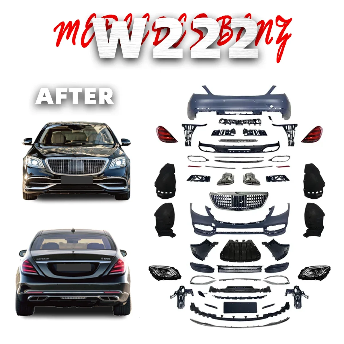 

Car Accessories Front Rear Bumper Headlights Taillights For Mercedes-Benz 2014-2018 W222 Upgrade Maybach style Body kit