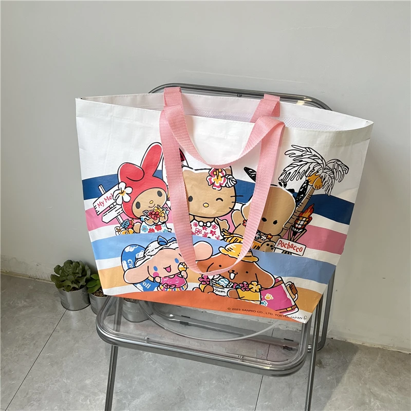 Hello Kitty Cute Cartoon Capacity Sturdy and Wear-resistant Woven One Shoulder Portable Supermarket Shopping Storage Bag