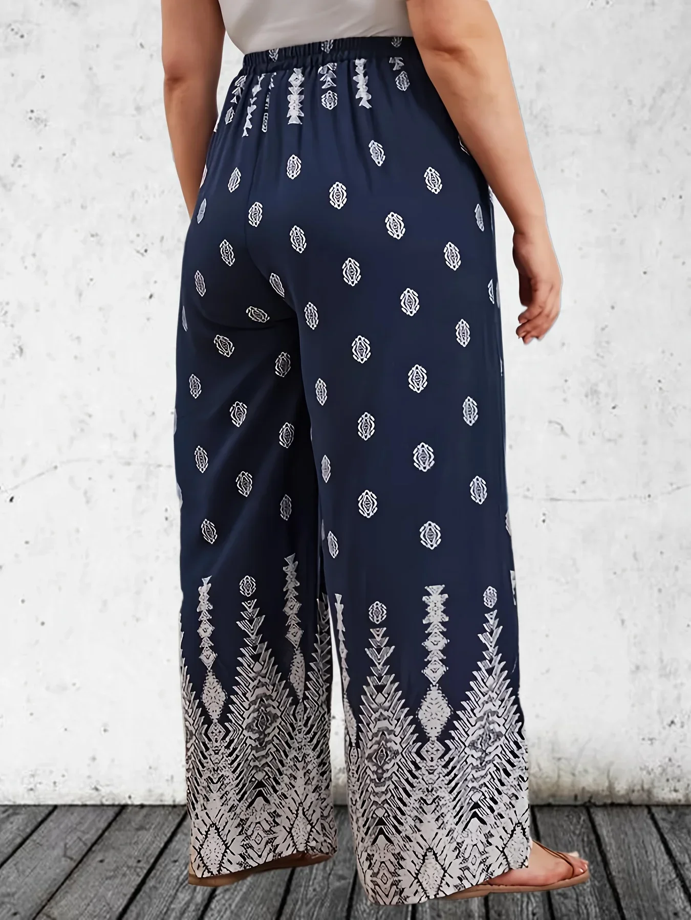 Plus Size Women's High Waisted Printed Wide Leg Pants Ladies Fashion Loose Fit Elastic Long Casual  Pants