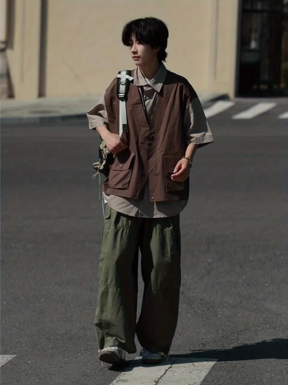 

Summer Casual Men's Short Sleeve Shirt Set Single Piece Retro Color Block Vest Male Fashion Workwear Ensemble Two Pieces Pack