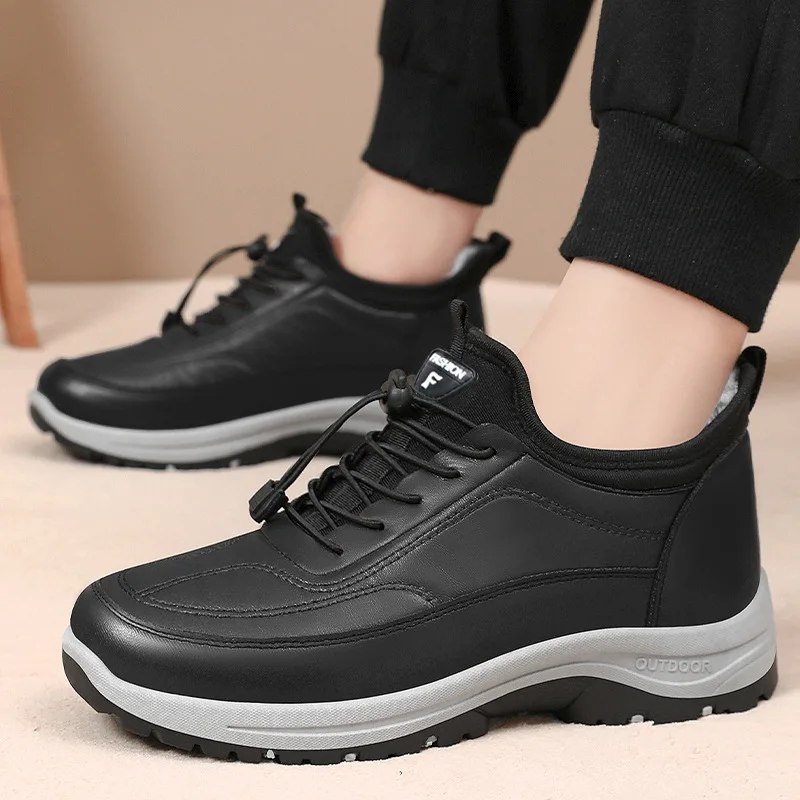 

40-45 Plus Size Shoes for Men Winter Short Plush Warm Comfortable Round Toe Lace Up Platform Non-slip Sneakers Ankle Boots