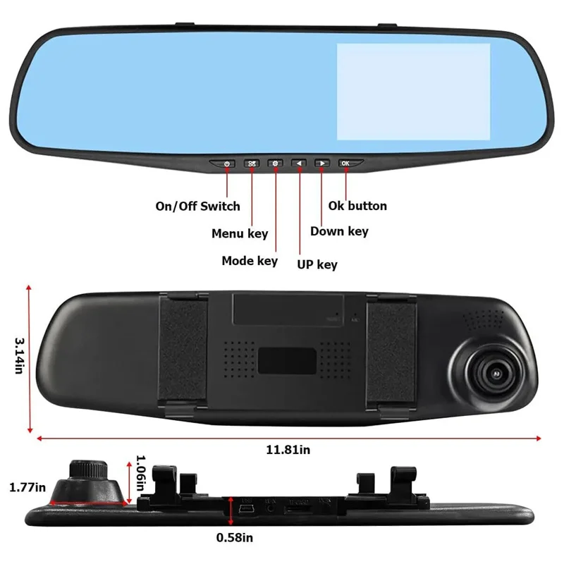 Mirror Dash Cam FHD Dual Lens Car DVR Camera videoregistratore notturno anteriore e posteriore 170 gradi grandangolare 24h monitoraggio del parcheggio