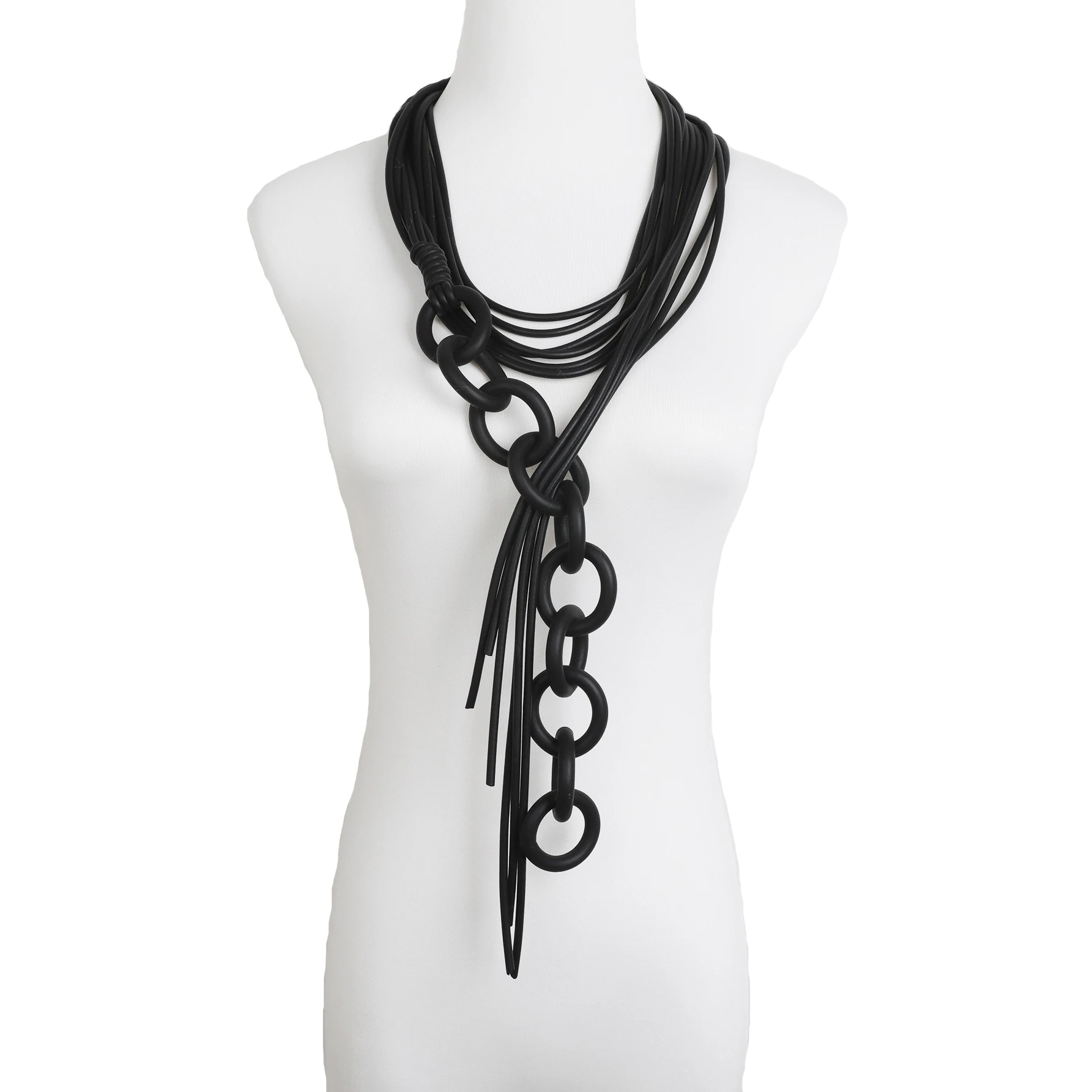 UKEBAY New Black Round Rope Pendant Necklace Rubber Chain Multifunctional Wear Fashion Design Necklace Holiday Gift New Gothic