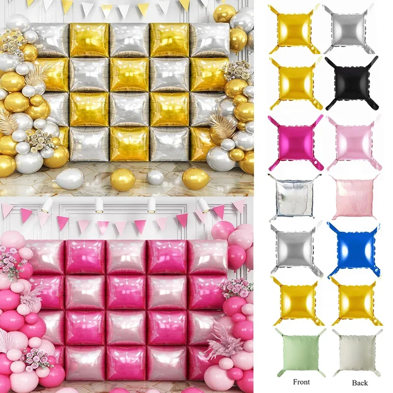 

50pcs Gold Silver Pink Two Tone Square Aluminum Foil Balloons for Birthdays, Christmas, New Year, Wedding Banquet Background