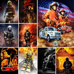 Diamond Embroidery Firefighter Cross Stitch DIY Fire Dept Diamond Painting Fire Rescue Diamond Mosaic Rhinestones Family Gifts
