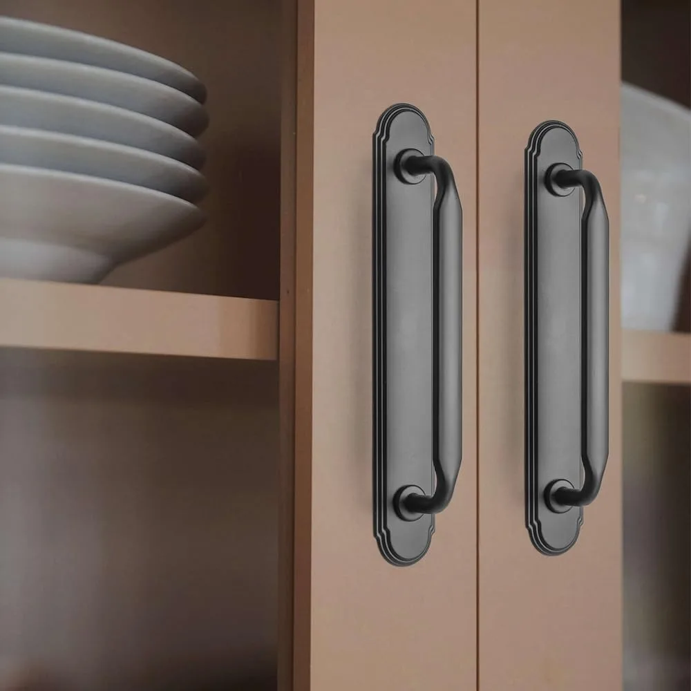 مقابض خزانة من سبائك الزنك مع لوحة خلفية - أجهزة سحب من المنتصف إلى المركز مقاس 7.56 بوصة لغرف النوم والمطابخ، عبوتان