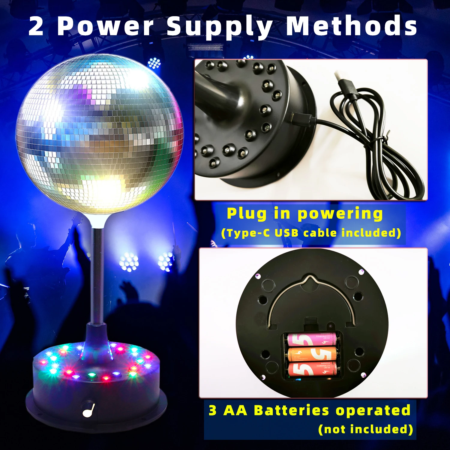 كرة مرايا مع جهاز تحكم عن بعد، 23 RGBW LED محرك دوار قابل للتعديل 5-10 دورة في الدقيقة مع كرة مرآة فضية 6 بوصة