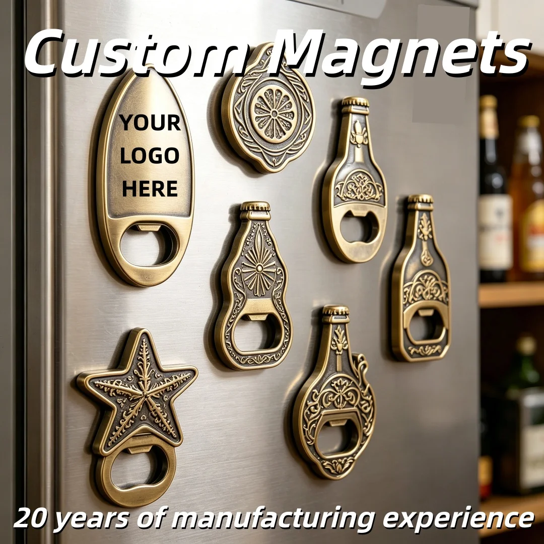 Custom Metal Fridge Magnet Bottle Opener Personalized Logo Antique Bronze Refrigerator Magnet Beer Opener Souvenir Gift